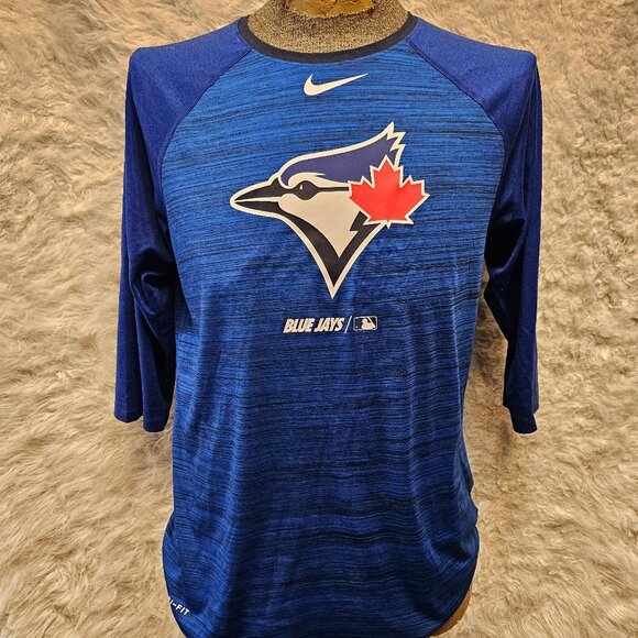 The Nike Tee Men's Toronto Blue Jays Ac Velocity Raglan Legend 3/4 Sleeves Shirt - Picture 1 of 9